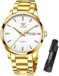 OLEVS Gold Watches for Men Mens Dress Watch Mens Watches with Day and Date Simple Watch Analog Quartz Wristwatch Men Classic Watch with White Dial