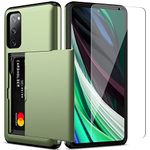 Nvollnoe for Samsung S20 FE Case with Card Holder Dual Layer Protective Galaxy S20 FE Case with Screen Protector Hidden Card Slot Wallet Case for Samsung S20 FE 5G 6.5''(Green)