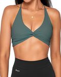 Danysu Womens Strappy Sport Bra Backless Sports Bra Open Back Workout Top Light Support Cute Gym Clothes Twirl Front Viridian Forest S