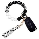 BIHRTC MOM Mother's Day Wristlet Keychain Bracelet Elastic Silicone Bead keyring BangleWrist Keychains Key Chains with Tassle for Women House Car Keyrings Holder Wristlet Keychain