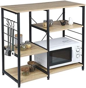 WOLTU Scaffale per Cucina Porta Microonde Forno a Ripiani con Ganci in Acciaio Legno RGB9324hei