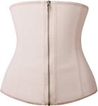 YIANNA Women Zip&Hook Latex Waist Training Corsets/Cincher Sport Girdle Underbust Hourglass Body Shaper, YA2219-Beige-S