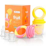 NatureBond Baby Food Feeder/Fruit Feeder Pacifier (2 Pack) - Infant Teething Toy Teether | 6 PCs Silicone Teats (Peach Pink & Lemonade Yellow)