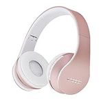 Andoer Wireless Bluetooth Over Ear Stereo Foldable Headphones, Wireless and Wired Mode Headsets with Soft Memory-Protein Earmuffs w/Mic for Mobile Phone PC Laptop(Rose Gold)