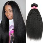 POYONAGRN Kinky Straight Human Hair Bundles 20 22 24 Inch Yaki Straight Bundles Human Hair 100% Unprocessed 12A Brazilian Virgin Human Hair 3 Bundles Deals Natural Color