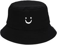 XYIYI Smiley FaceBlack Embroidery Bucket Hat Cotton Beach Fisherman Hats for Women Girls