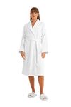 Cotton Trend Ladies 100% Turkish Cotton Towelling Dressing Gown Super Soft Long Bathrobe Shawl Collar Luxurious Womens Cosy Calf Length Robe (L/XL, White)