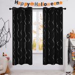 Deconovo Thermal Insulated Blackout Curtains Foil Printed Wave Lines with Dots Grommet Window Drapes for Living Room 42 x 72 Inch Black 2 Panels