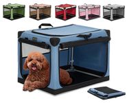 Petsfit Small Dog Crate, Adjustable Fabric Cover by Spiral Iron Pipe, Chew Proof 3 Door Design, Portable Collapsible Dog Crate 66 cm L x 49 cm W x 46 cm H Blue