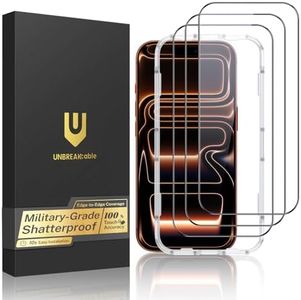 UNBREAKcable for iPhone 17 Pro Max Screen Protector, 3-Pack Full Coverage Tempered Glass [Military Grade Shatterproof] [9H Hardness] [Easy Installation] [Bubble Free] for iPhone 17 Pro Max 6.9"