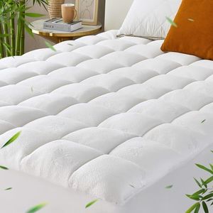 Lakora Bamboo Viscose Single Mattress Topper 1000GSM for Back Pain Relief, Thick Pillowtop Mattress Pad with 45CM Deep Pocket, White Bamboo Print