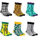 DYNAMOCKS Men's and Women's Combed Cotton Designer Crew Length Socks (Pack of 6) (Multicolour, Free Size) (Zebra+Leopard+P&B+Aliens+Pug+Happy)