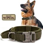 Tactical Dog Collar, Military Nylon Dog Collar Thick with Handle Dog Collars Adjustable Heavy Duty Metal Buckle for Dog Training (Green, M)