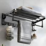 Plantex Aluminium Folding Towel Rack with Swivel Towel Rod/Towel Hanger for Bathroom/Towel Hanger with Hooks/Bathroom Accessories (962, Gray)