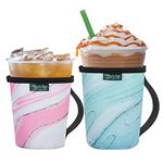 Beautyflier Pack of 2 Reusable Iced Coffee Cup Insulator Sleeve with Handle for Cold Beverages, 16-22oz Neoprene Holder for Starbucks Coffee, Dunkin Donuts (Pattern4)