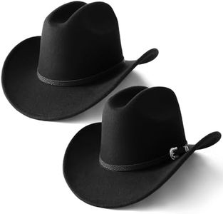 Ycctvar 2PCS Western Cowboy Hat for Men Women Cowgirl Cow Girl Country Costume Rodeo Cattleman Cute Felt Adult Ladies Buckle Brim Wide Classic Unisex Decorative Bands Shapeable Traveling Black 2PCS