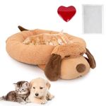 IFOYO Puppy Heartbeat Toy Sleep Aid, 18"x 13" Small Dog Bed for Anxious Puppies, Heartbeat Puppy Toy Calming Toys for Dogs Pet Anxiety Relief and Calming Aid, Light Brown