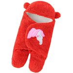 BRANDONN Newborn Baby Sleeping Bag Pack of Wearable Flannel 0-6 Months Hooded Swaddle Wrapper Baby Blanket, Red, 0-6 Months