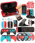 Switch Accessories - Family Bundle Accessories for Nintendo Switch, Carry Case& Screen Protector,4 Pack Joy Con Grips and Steering Wheels, Dockable Case Cover,Stand Mount,Joy Con Charger and More.