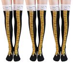 3 Pairs Chicken Leg Socks, Cotton Chicken Feet Socks Womens Mens Knee-High Turkey Socks Crazy Funny Halloween Thanksgiving Gifts (Yellow)