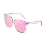 FEISEDY Retro Square Oversized Polarized Sunglasses Women Men Minimalist Style B2600 (Clear Pink frame Mirrored pink lenses)