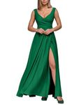 LUJENGEFA Women's Sleeveless V Neck Slit Hem Solid Formal Evening Midi Cocktail Long Dresses A-Green Large