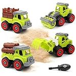 deAO Farm Toys Tractor Truck Toy with 4 Take Apart Vehicle and Screwdriver, Play Vehicle Toy toy Tractors for 3-12 Years Old Kids Boys Girls Toddlers (Light Green)