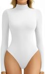 Avidlove Bodysuits for Women High Neck Long Sleeve Body Suits Snap Closure Double Lined Mock Neck Bodysuit Soft (White, XS)