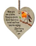 Gigglewick Gifts Handmade Wooden Hanging Heart Plaque When You See A Robin Flying From Above Know That It's A Loved One