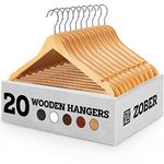 Wooden Hangers - 20 Pack, Heavy Duty, Non Slip Wood Hangers for Coats, Jackets, Suits, & Pants - Clothes Hangers for Closet W/Bar and Notches