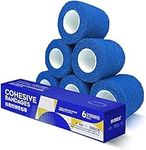 RISEN Cohesive Bandage 2" x 5 Yards, 6 Rolls, Self Adherent Wrap Medical Tape, Adhesive Flexible Breathable First Aid Gauze Ideal for Stretch Athletic, Ankle Sprains & Swelling, Sports, Blue