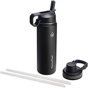 ThermoFlask 24 oz Double Wall Vacuum Insulated Stainless Steel Water Bottle with Spout and Straw Lids, Black