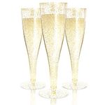 100 Plastic Champagne Flutes | Disposable Champagne Flute | Gold Glitter Plastic Champagne Glasses for Parties - Mimosa Bar, Events, Wedding and Shower Party Supplies