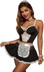 OYOANGLE Women's 7 Pack Maid French Cosplay Costumes Lingerie Set Lace Trim Babydoll Lingerie Black and White M