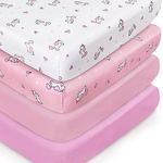 Crib Sheets Fitted Girl (52'' x 28'') 4-Pack, Crib Sheets Fitted for Standard Crib Mattress & Toddler Mattress, Soft and Breathable Crib Sheet, Pink