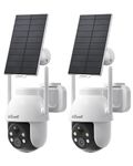 ieGeek Solar Security Cameras Wireless Outdoor, 2K WiFi Camera Surveillance Exterieur, 360°PTZ Cam with 3MP Color Night Vision, PIR Motion Detection, 2-Way Audio, Alarm Alert,Works with Alexa (2 Pack)