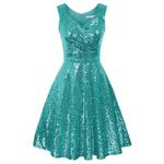 GRACE KARIN Women Sequins Club Dancing Dress for Autumn Winter 50s Vinatge V-NeckParty Night Out Dress Sequined Blue Green L