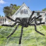 Halloween Spider Web Decorations, 59’’ Giant Halloween Spider, 197'' Triangular Spider Web, Realistic Scary Fake Large Hairy Spider Props Set, Halloween Decoration Set for Indoor Outdoor Garden Yard