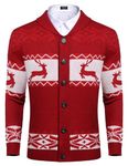 COOFANDY Mens Ugly Christmas Xmas Reindeer Snowflake Button Front Long Sleeve Shawl Collar Cardigan (Red M)