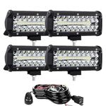 7Inch LED Light Pods - LED Light Bar Spot Flood Work Lights 15000 LM Triple Row Light Bar Off-Road Driving Lighting Fog Light Waterproof for UTV ATV Truck Boat (7inch-4PCS+wiring kit)