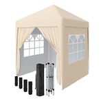 Greenbay Garden Pop Up Gazebo Party Tent Folding Wedding Canopy With 4 Sidewalls and Carrying Bag Beige 2x2M