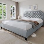 YITAHOME Queen Size Velvet Bed Frame with Adjustable Headboard, Upholstered Platform Bed with Deep Button Tufted and Rivet Decor, Strong Wooden Slats, No Box Spring Needed, Easy Assembly, Grey