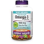 Webber Naturals Omega-3 900 mg Triple Strength, 120 Clear Enteric No Fishy Aftertaste Softgels, Supports Cardiovascular Health and Brain Function