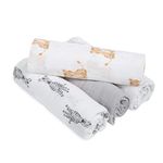 aden + anais essentials 100% Cotton Muslin Swaddle & Receiving Blanket for Baby Girls & Boys, 112x112cm, Newborn Swaddling Set, Infant & Toddler Shower Gift, 4 Pack, safari babes