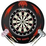 Pennpliy Bristle Dart Board Set with Tiger Surround Board, Professional 18" Steel Tip Outdoor Dartboard Set, Compressed Sisal Metal Wire Board with Rotating Number Ring Includes 6pcs 18g Darts