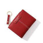 Womens Small Wallet Mini Purse Bifold Slim Card Case Holder Zipper Coin Pocket, y-Red