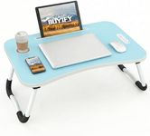 BUYIFY Folding Lap Desk, 23 Inch Portable Wood Blue Laptop Bed Desk Lap Desk with Cup Holder, for Working Reading Writing, Eating, Watching Movies for Bed Sofa Couch Floor- new005 Blue