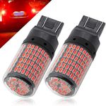 Automaze 12V 7443 7440 T20 Dual Connection/Pin/Buoyant Canbus Error Free 15 Watts 144 LED/SMD For Brake, Reverse Tail Light Bulbs (Red)