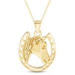 Jewel Zone US 14k Yellow Gold Over Horse face Horseshoe Pendant Necklace Charm