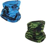 HIGHROCK 2 Packs Large Neck Gaiters Unisex Fabric Face Mask, Motorcycle Cycling Face Masks and Scarf, Lightweight Sun Dust Protection Breathable Bandana (Camo Blue & Green)